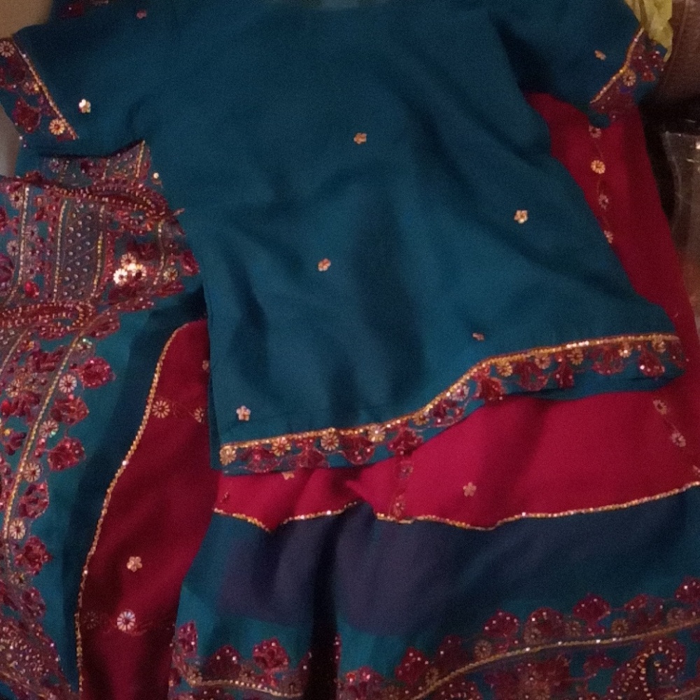Red and Green Maroon Bridal Lengha